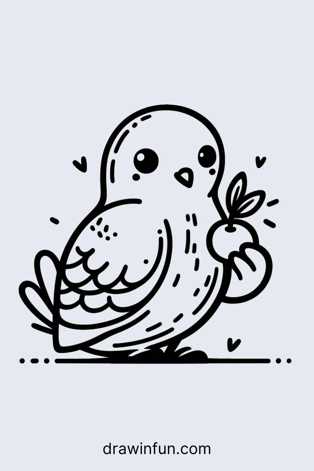 Pigeon holding a berry easy drawing