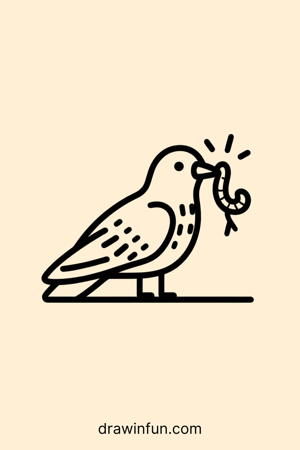 Pigeon holding a worm easy drawing