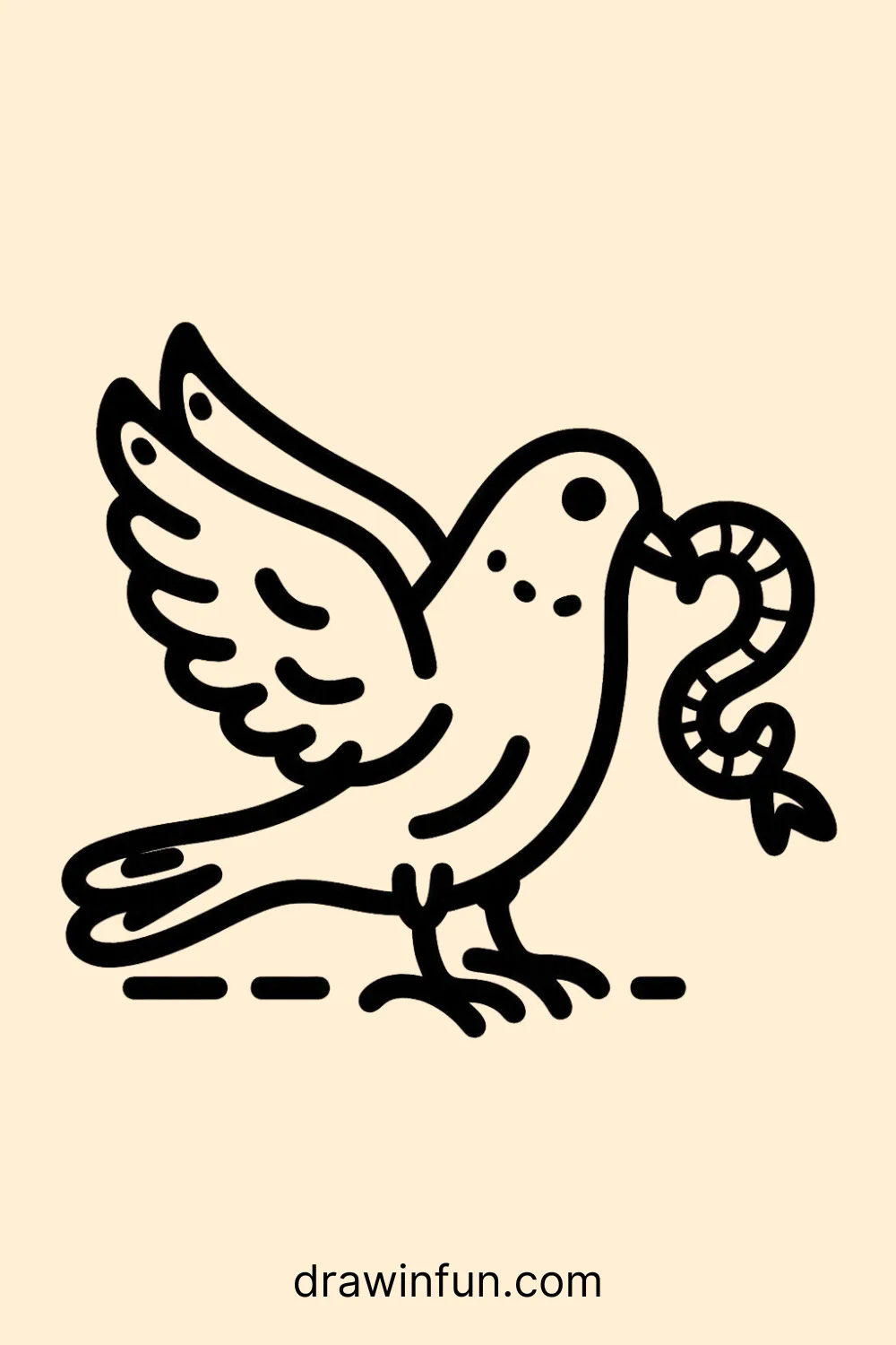 Pigeon holding a worm easy drawing