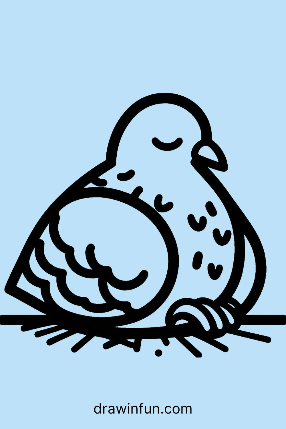 Pigeon resting with closed eyes easy drawing