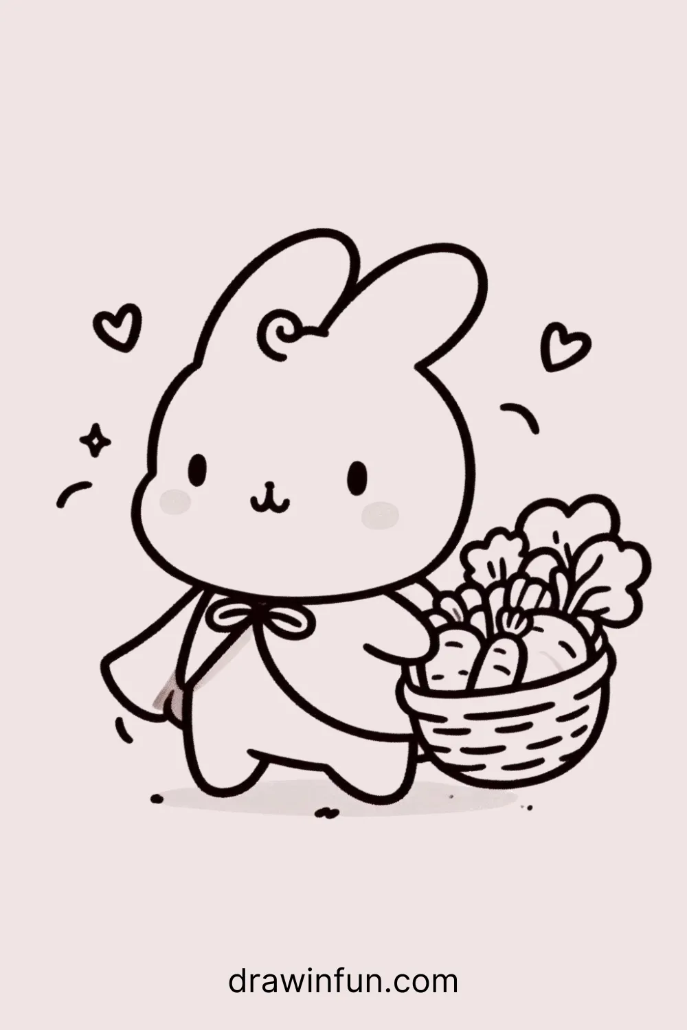 Rabbit carrying a basket easy drawing