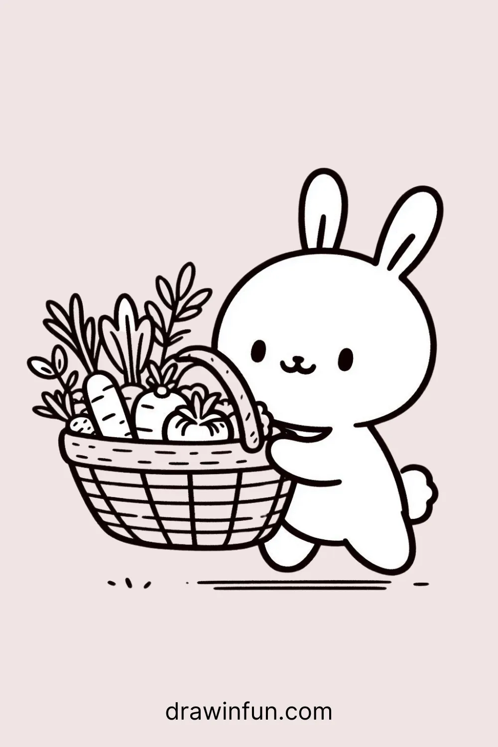 Rabbit carrying a basket easy drawing