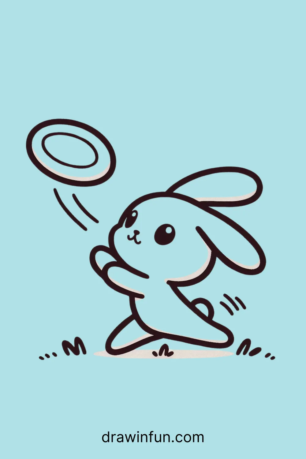 Rabbit catching a frisbee easy drawing