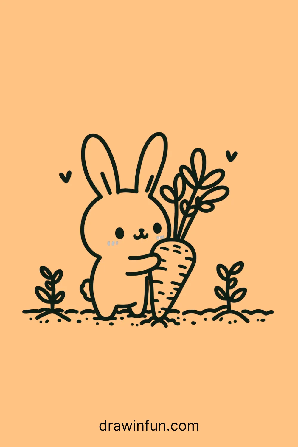 Rabbit with a Sprouting Carrot easy drawing