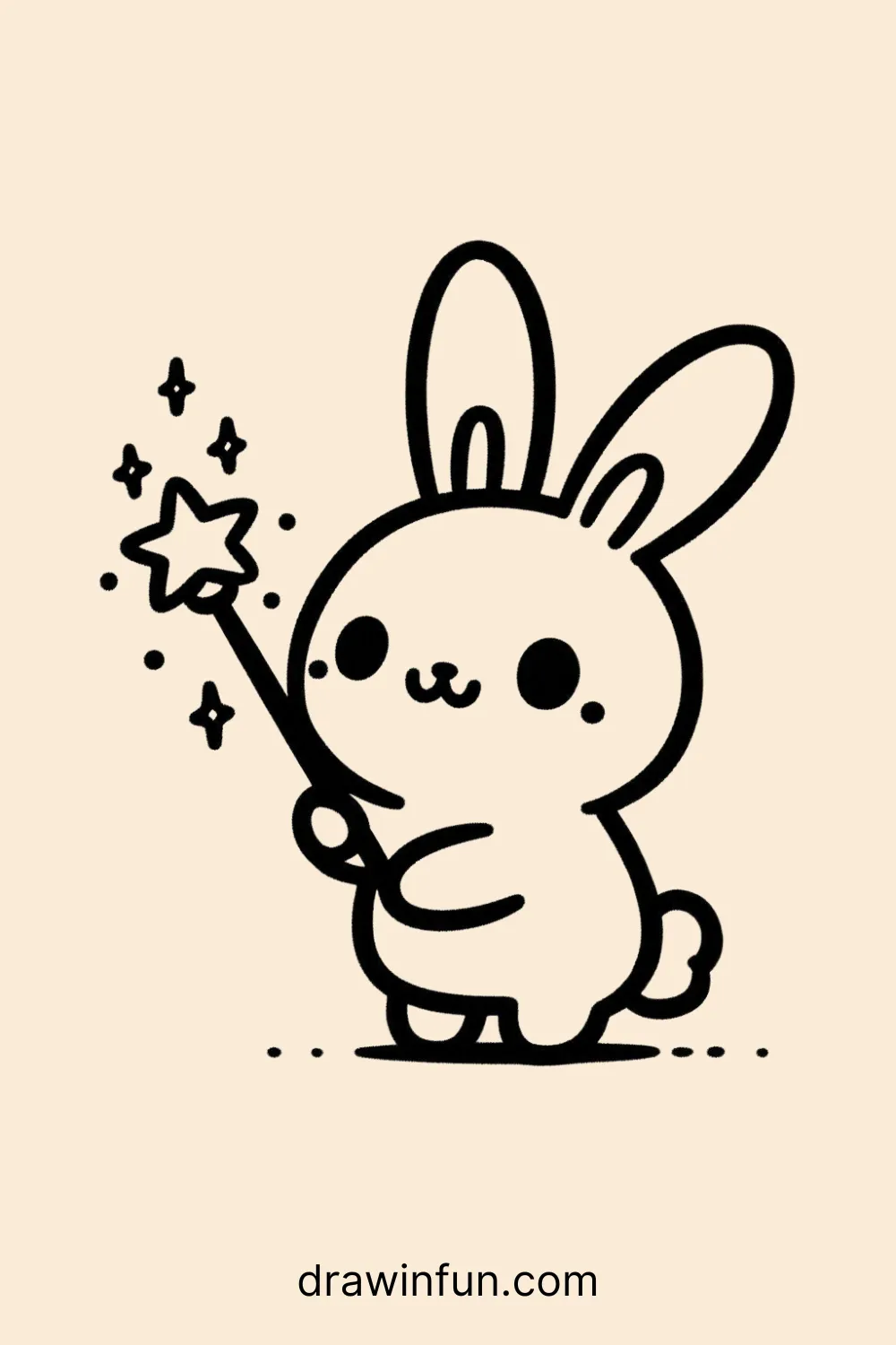 Rabbit holding a magical wand easy drawing