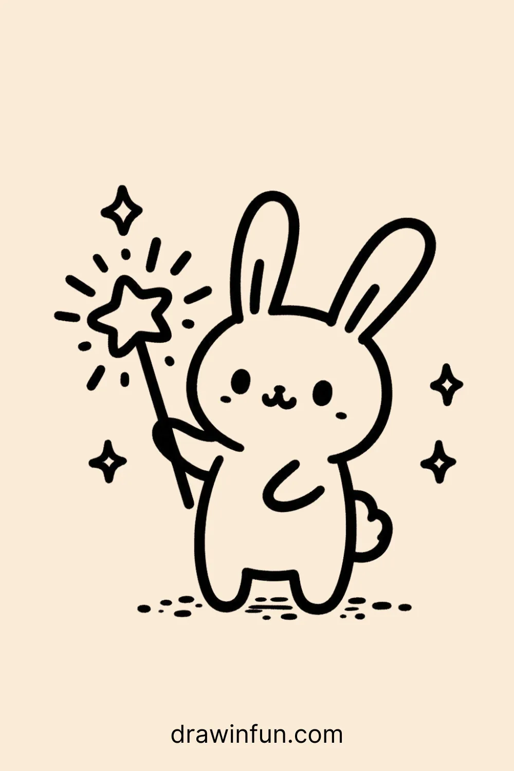 Rabbit holding a magical wand easy drawing