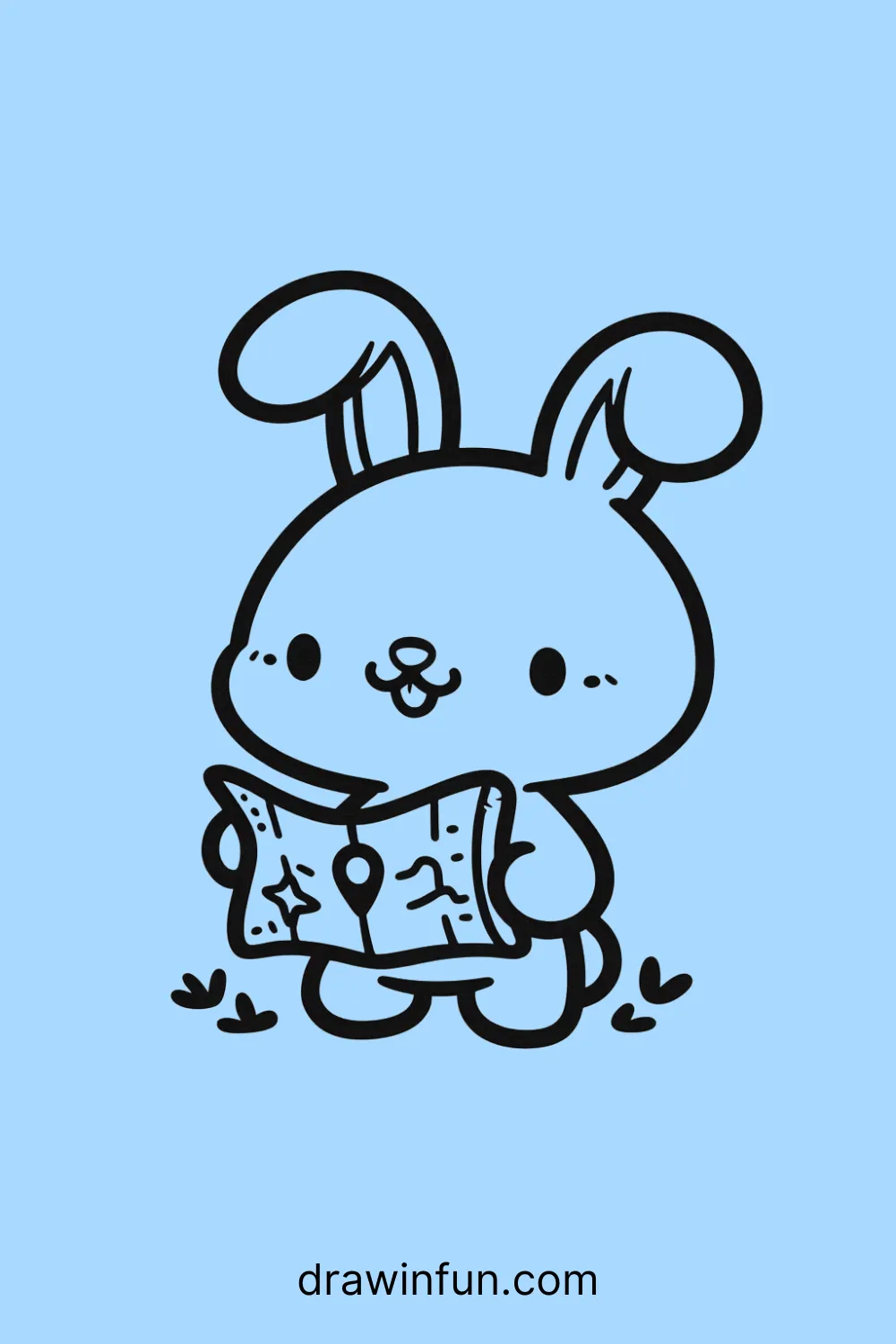 Rabbit holding a treasure map easy drawing