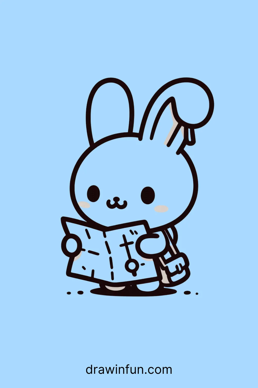 Rabbit holding a treasure map easy drawing