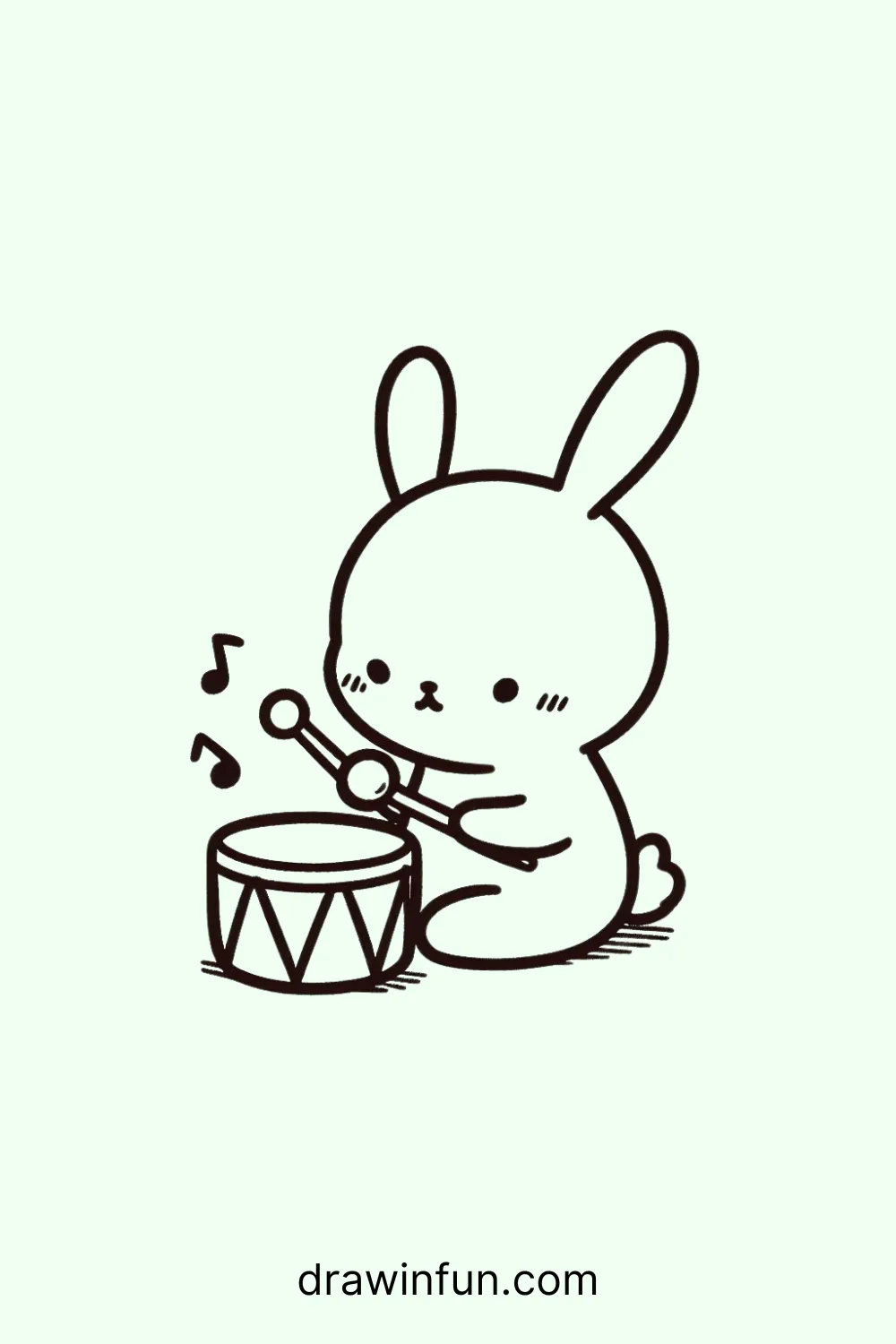 Rabbit playing a small drum easy drawing