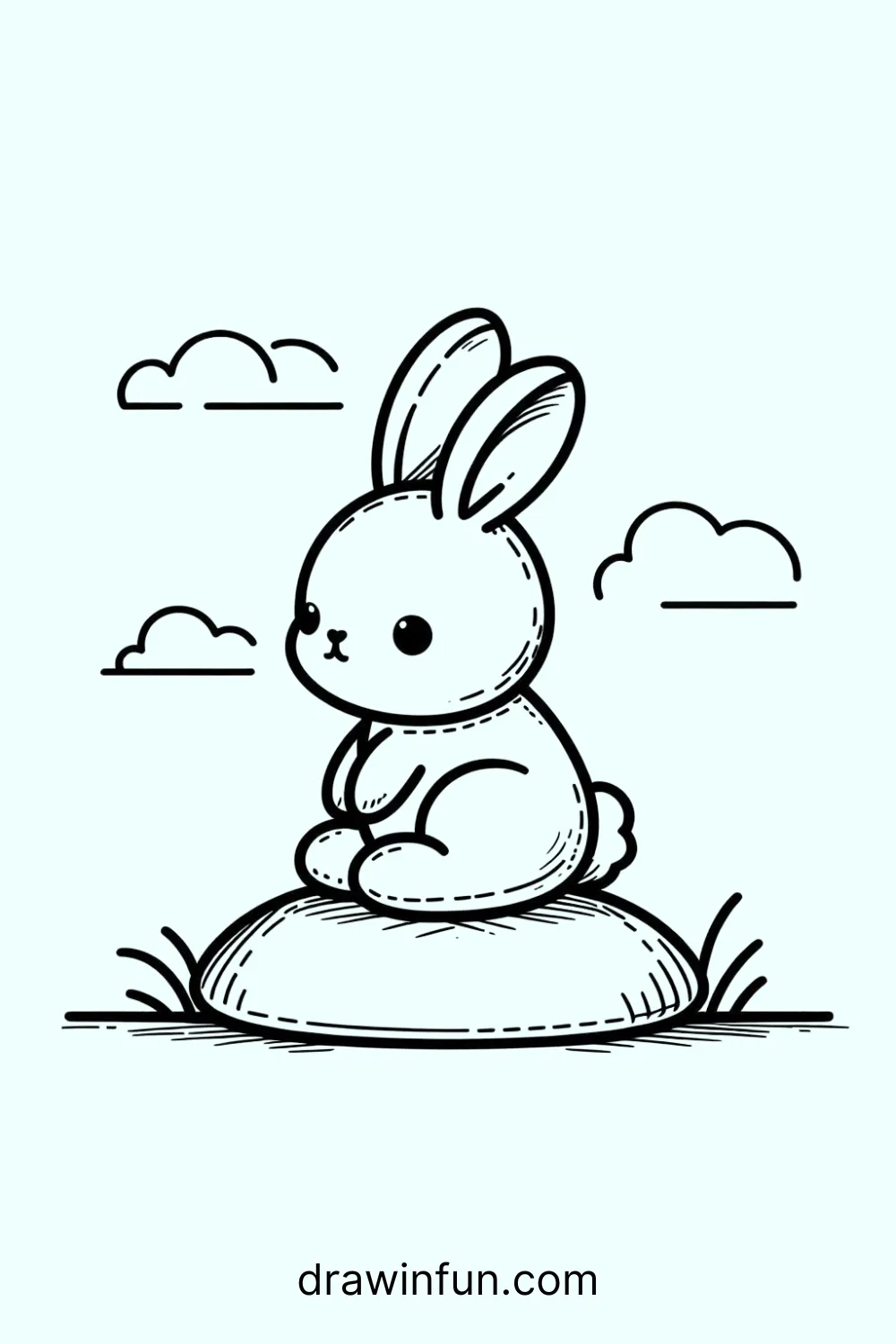 Rabbit sitting on a rock easy drawing