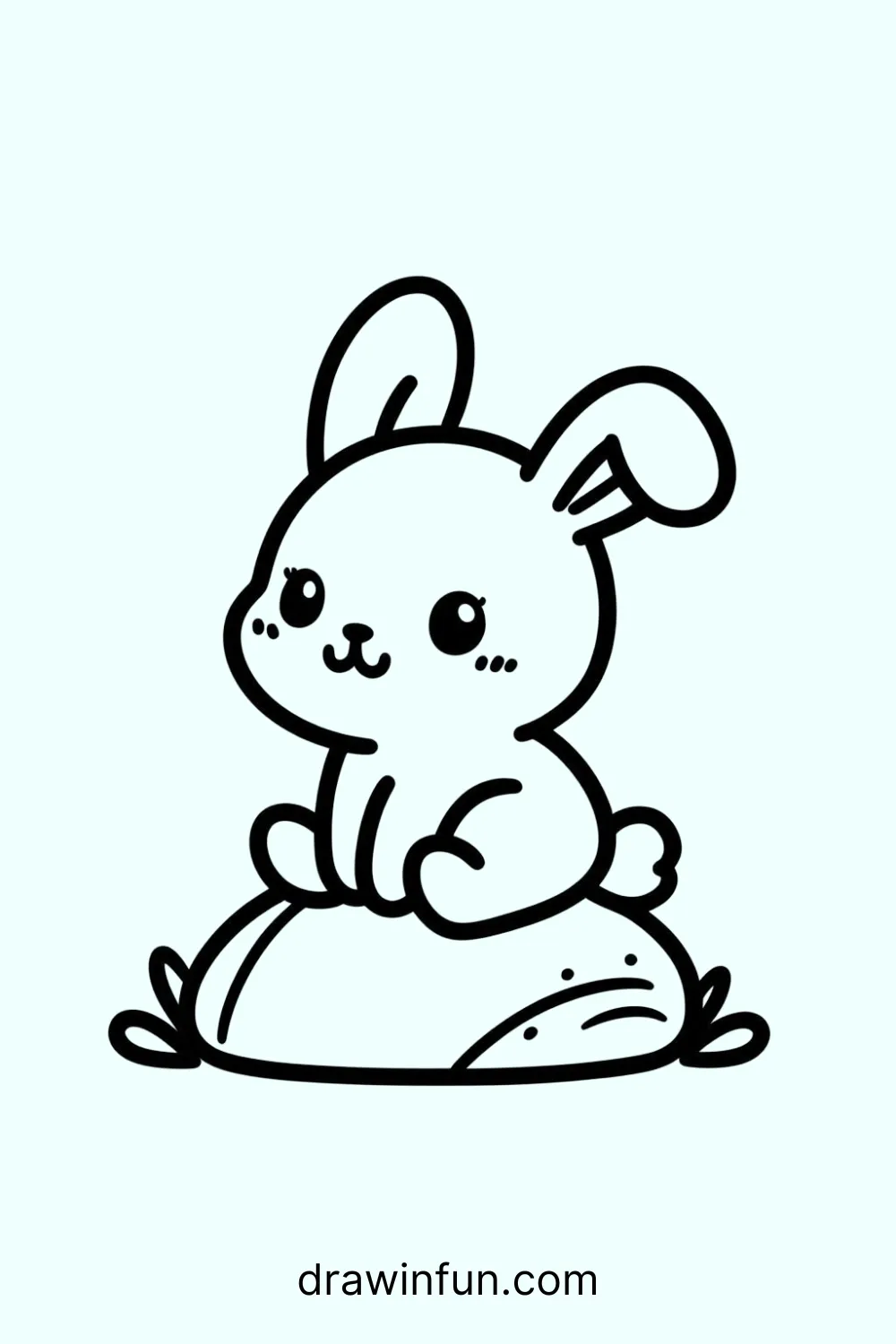 Rabbit sitting on a rock easy drawing