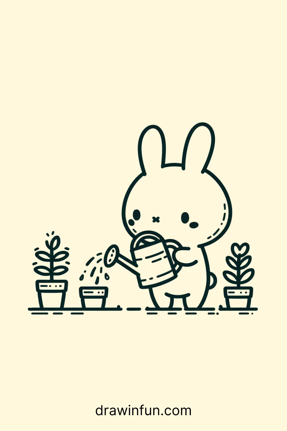 Rabbit with a Watering Can easy drawing