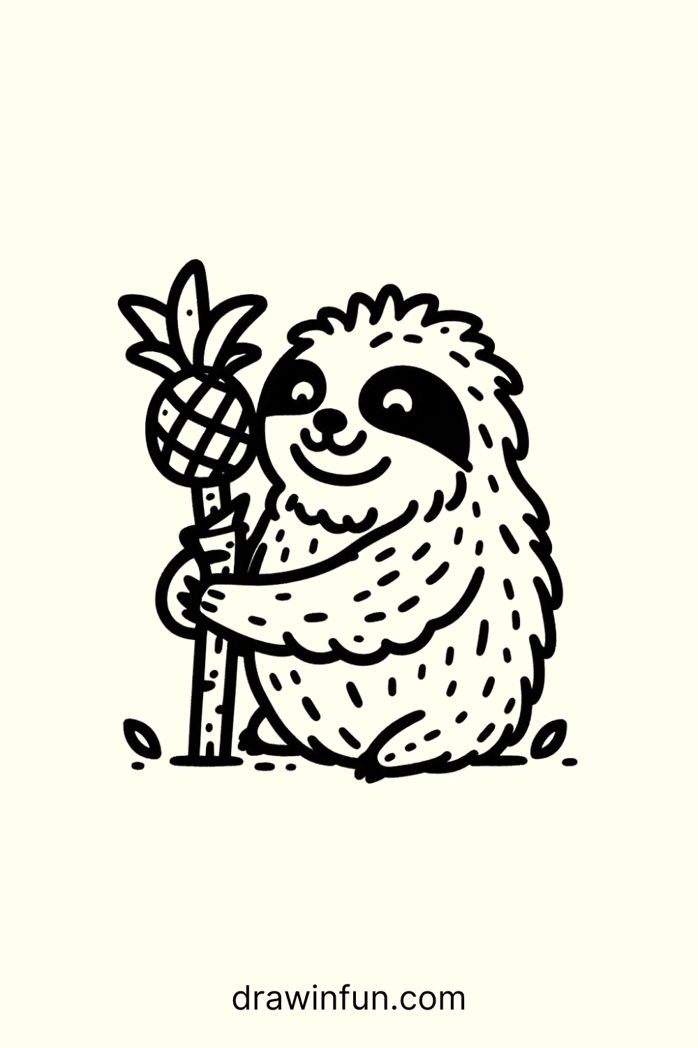 Sloth holding a pineapple easy drawing