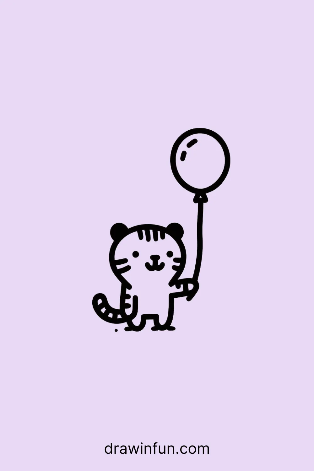 Tiger with a Balloon easy drawing