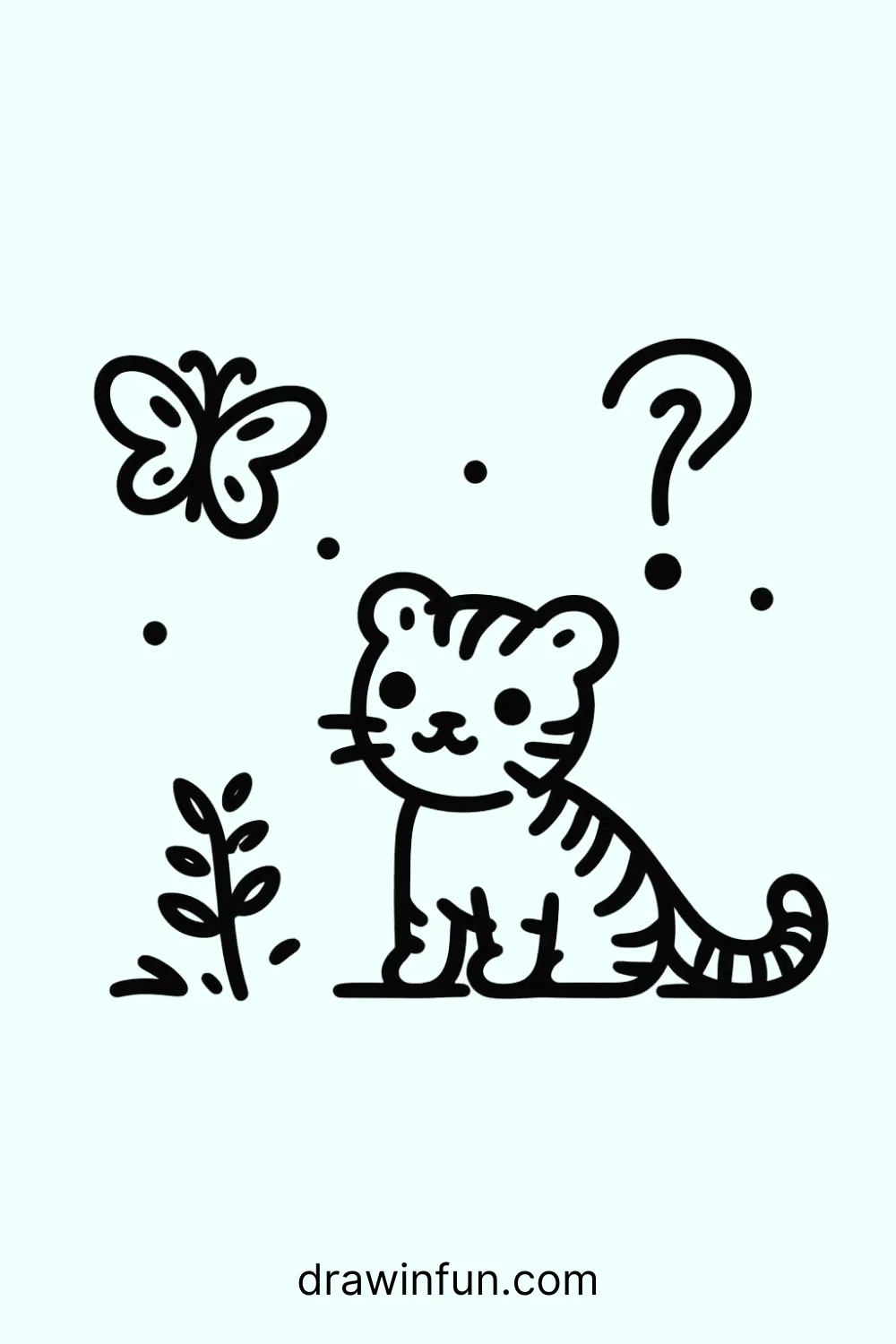 Tiger looking at a butterfly easy drawing