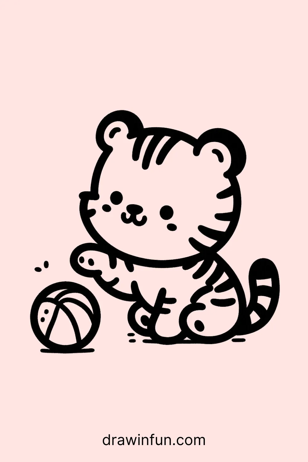 Tiger playing with a ball easy drawing