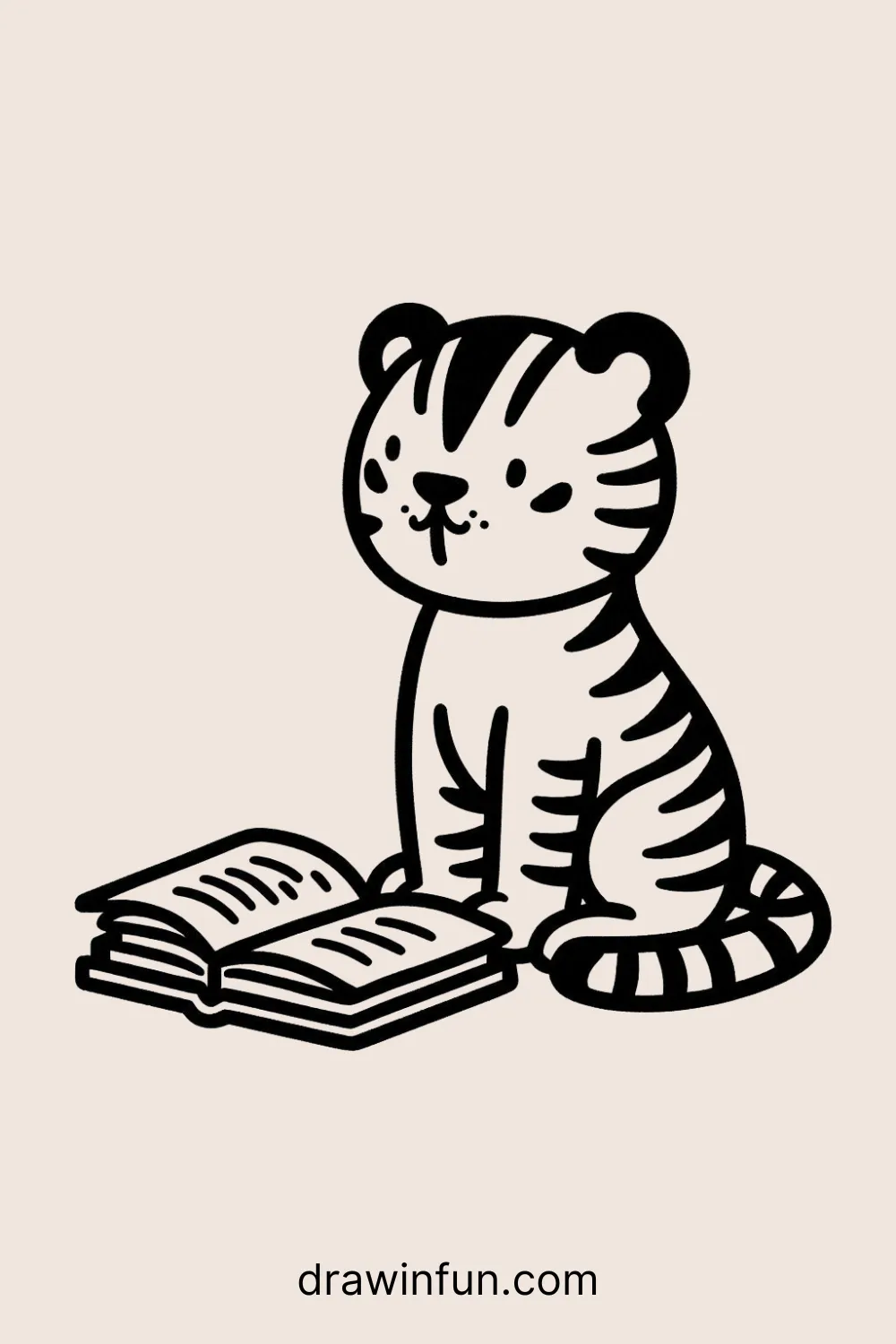 Tiger with a Book easy drawing