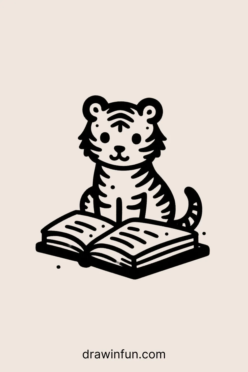 Tiger with a Book easy drawing