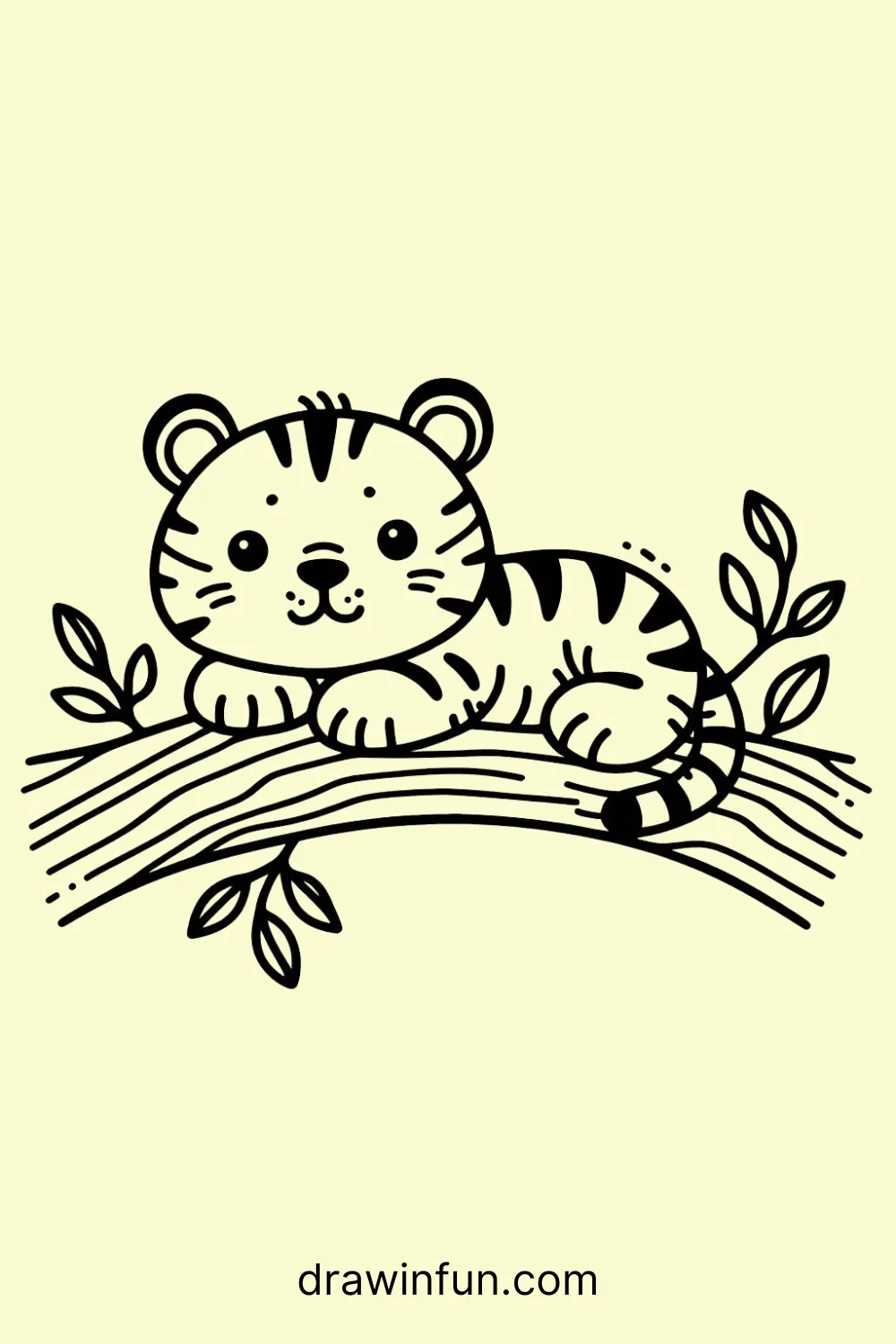 Tiger lying on a tree branch easy drawing