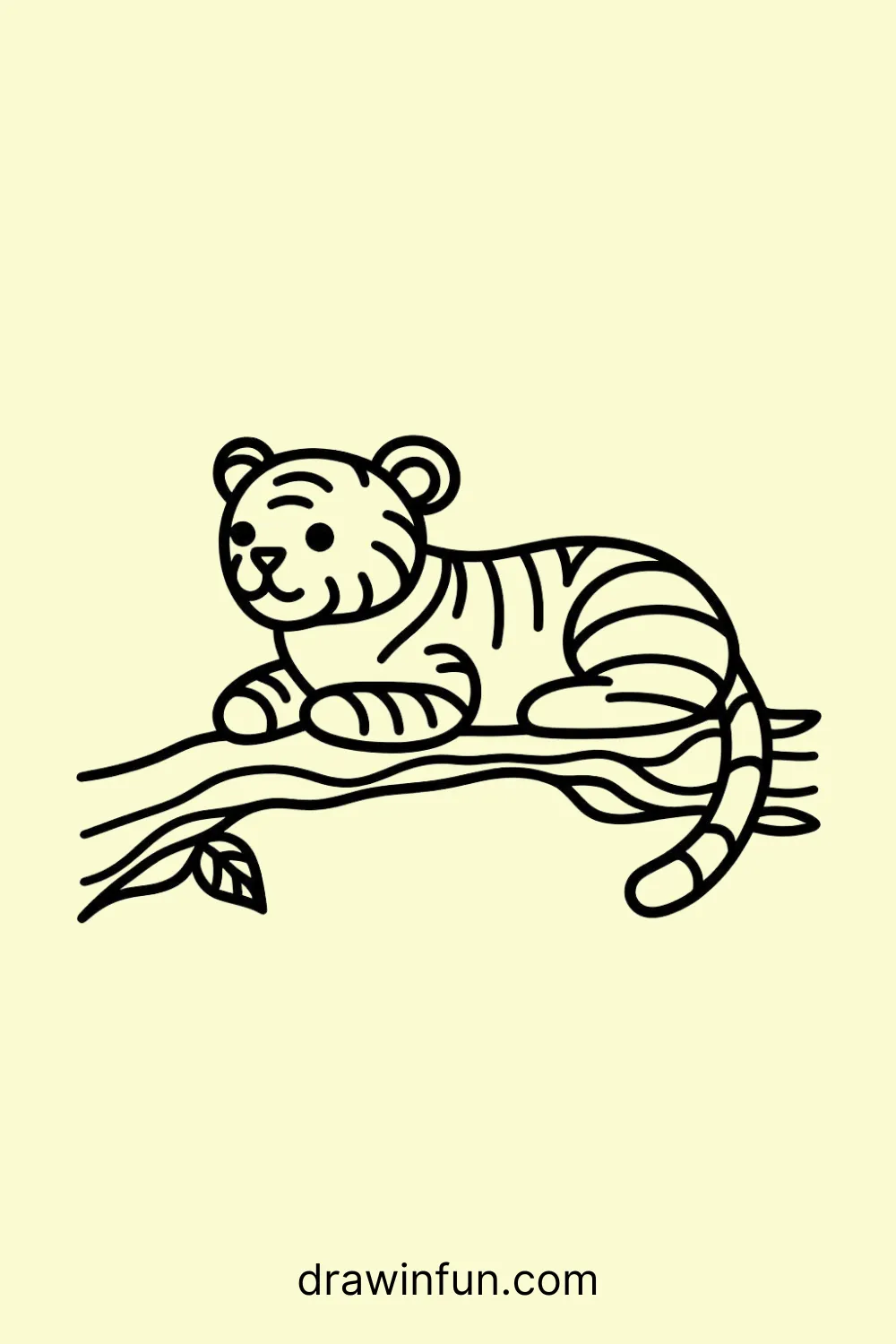 Tiger lying on a tree branch easy drawing