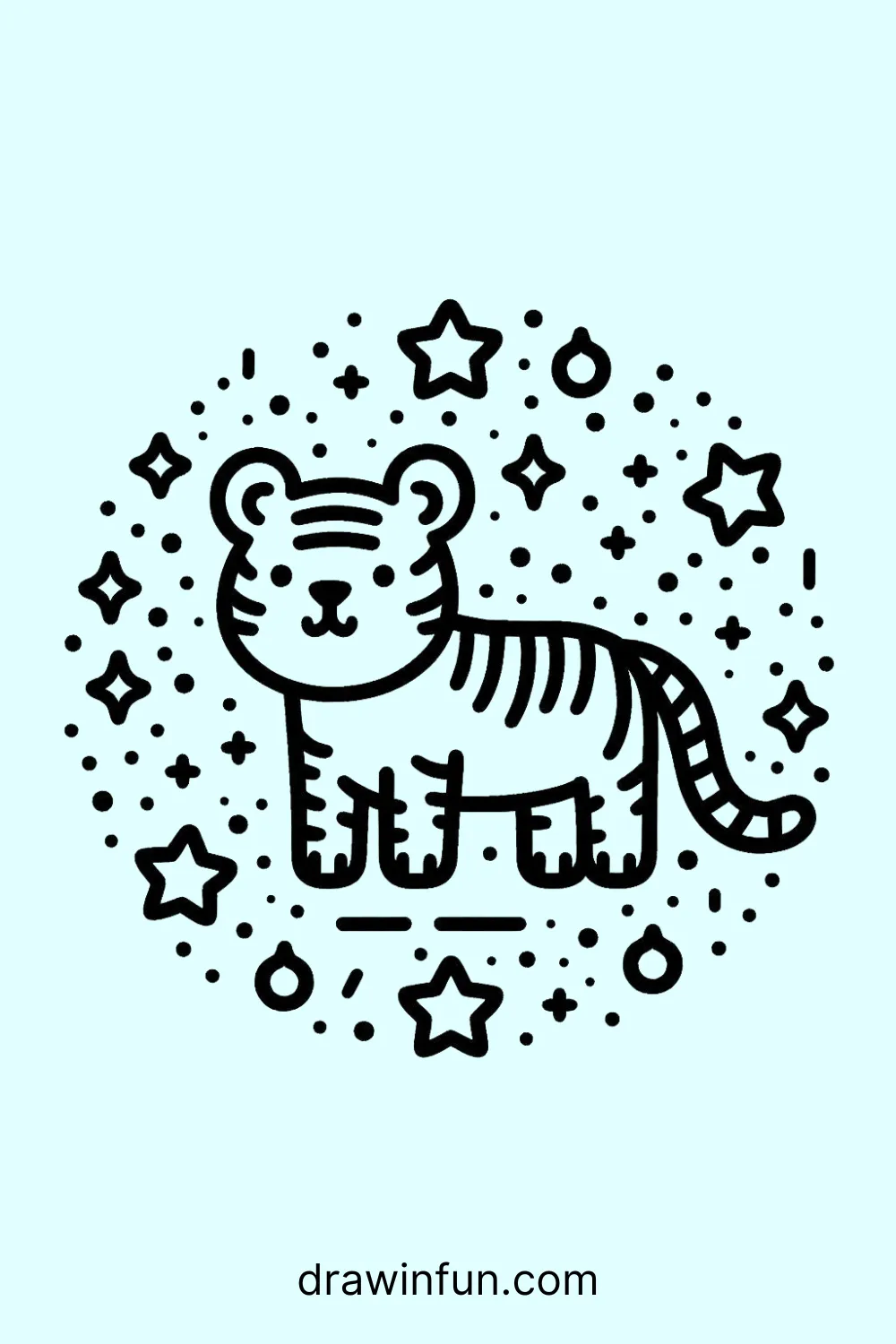 Tiger with Stars easy drawing