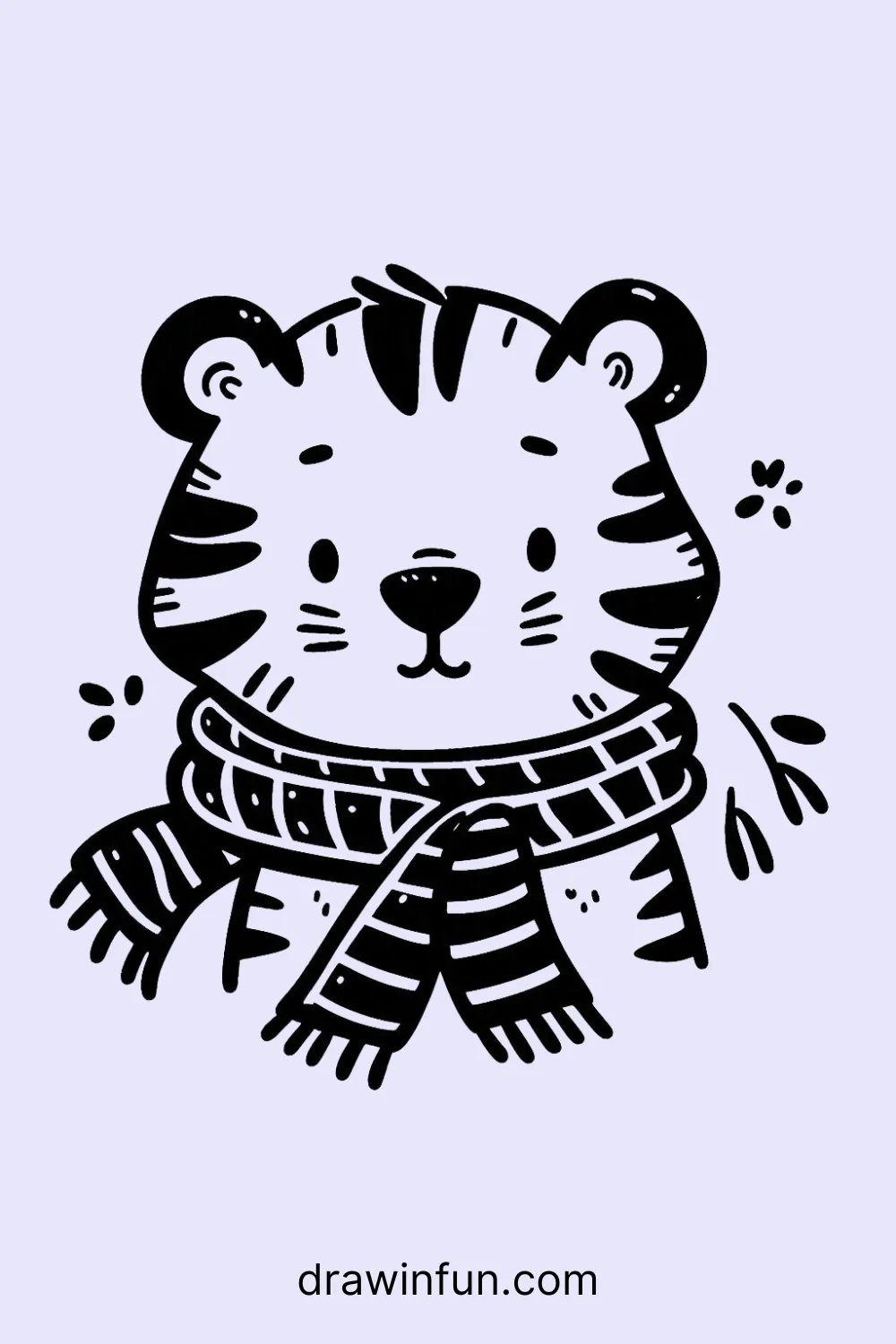 Tiger wearing a cozy scarf easy drawing