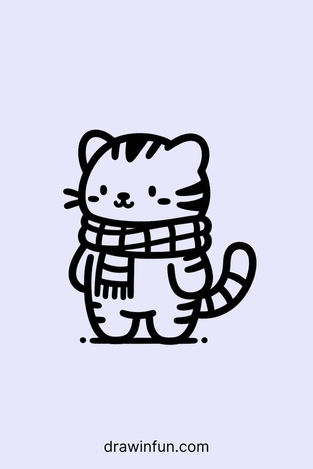 Tiger wearing a cozy scarf easy drawing