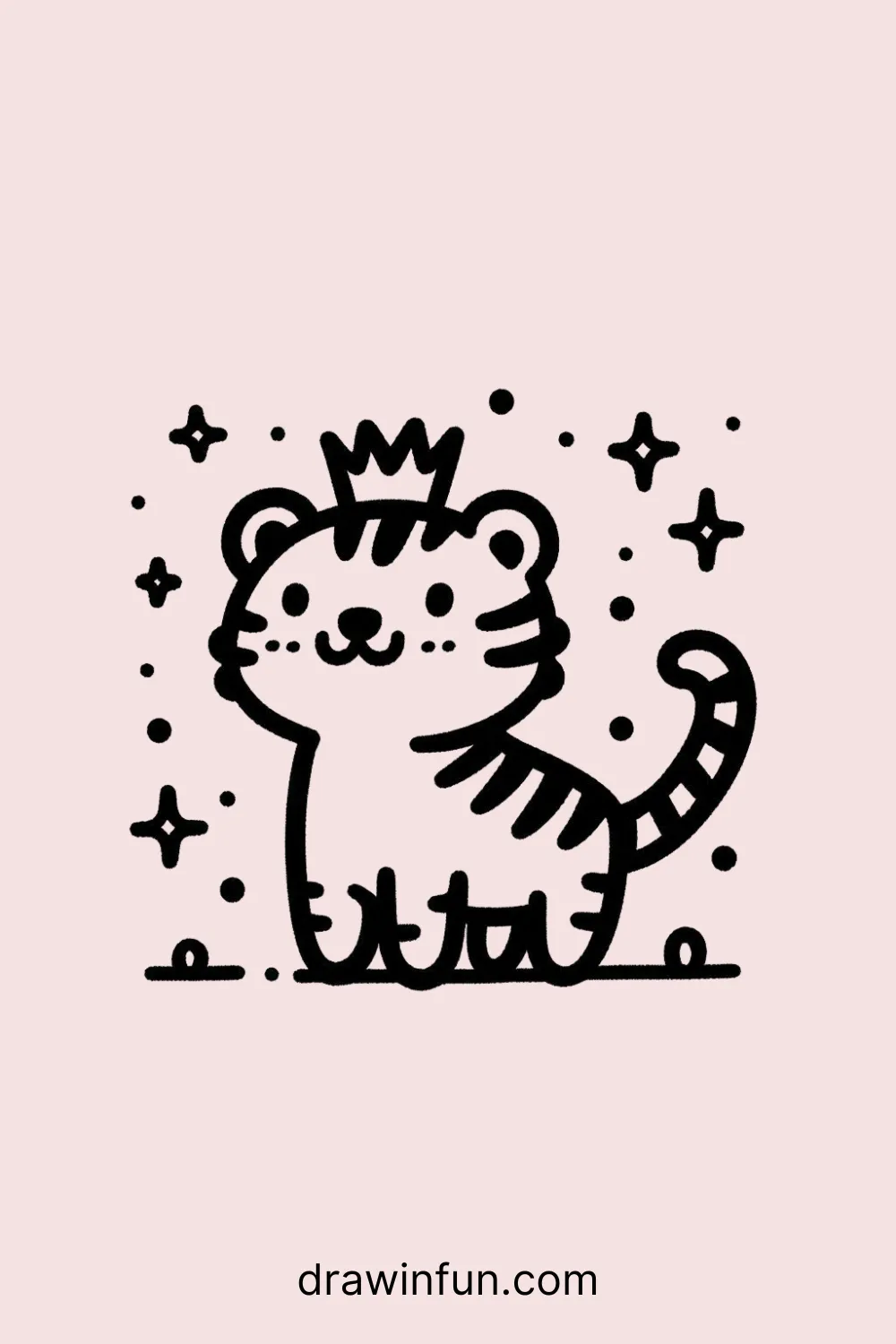 Tiger wearing a small crown easy drawing