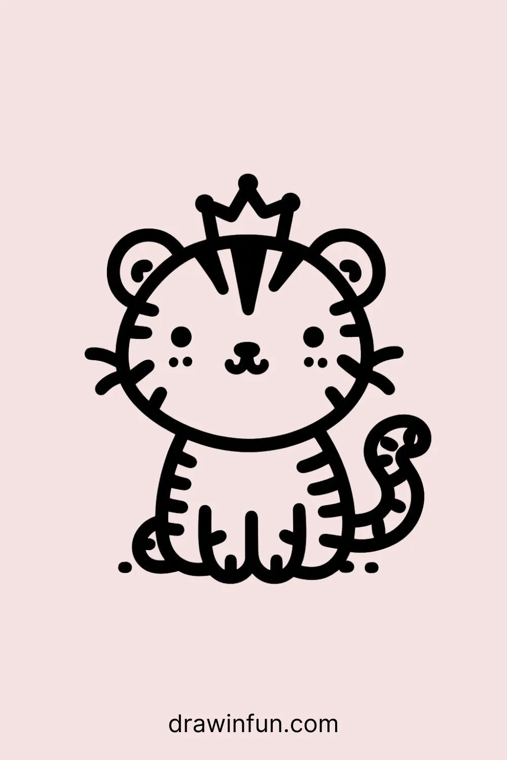 Tiger wearing a small crown easy drawing