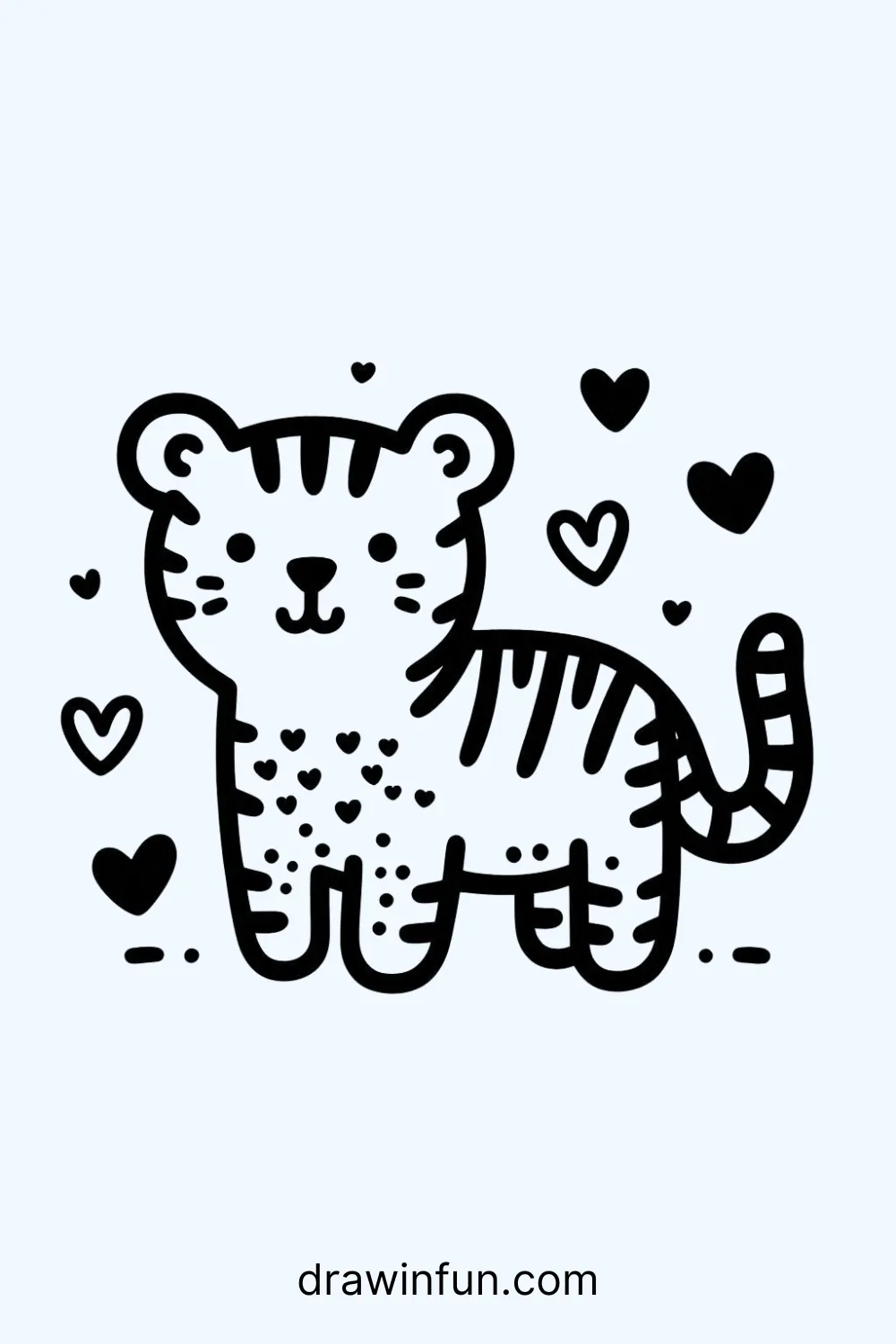 Tiger with Heart Spots easy drawing