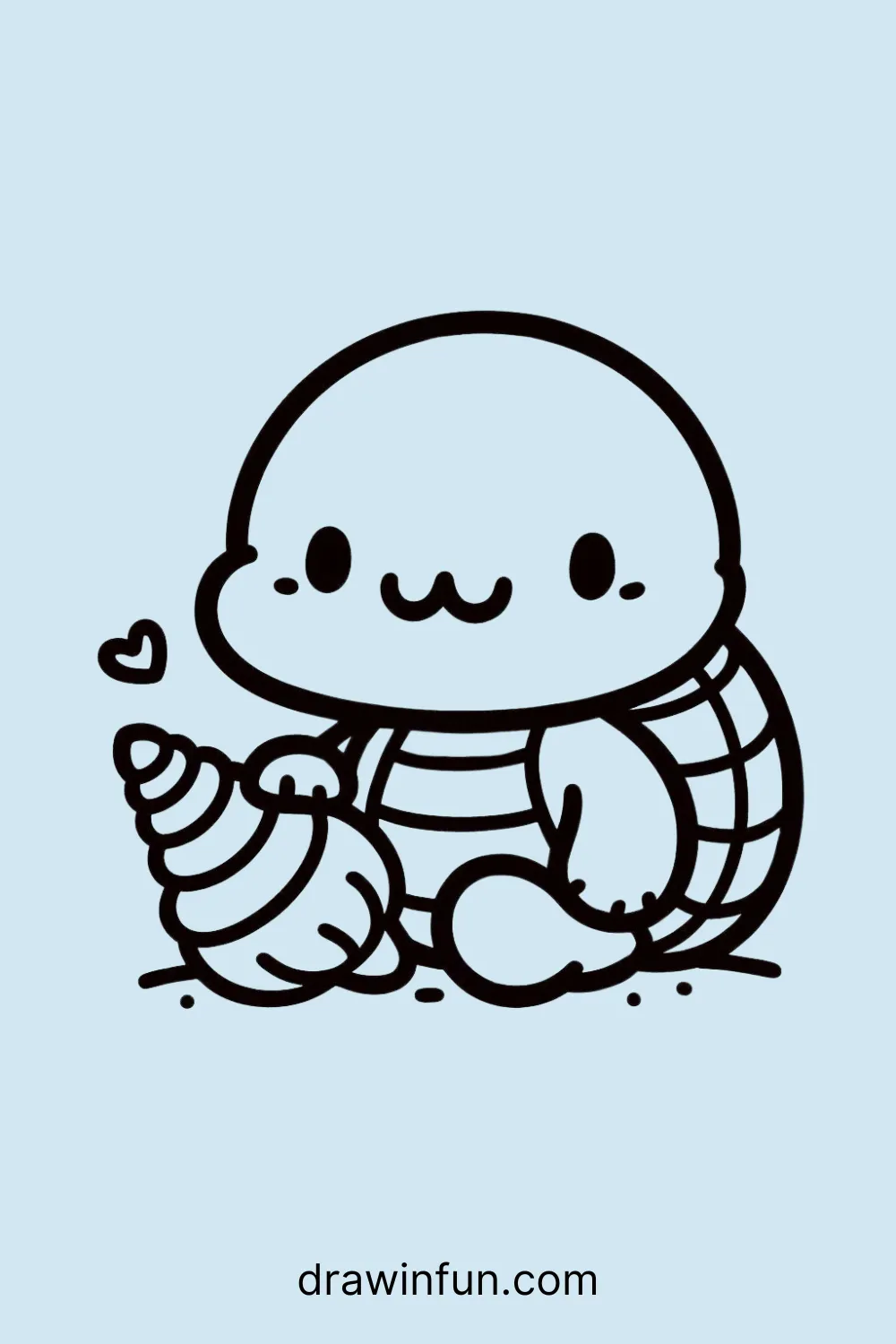 Tortoise holding a seashell easy drawing