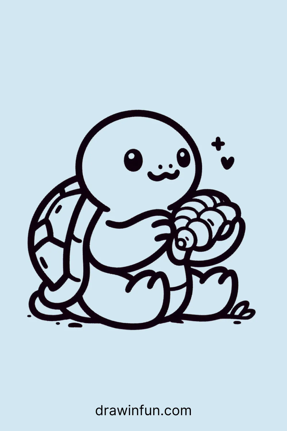 Tortoise holding a seashell easy drawing