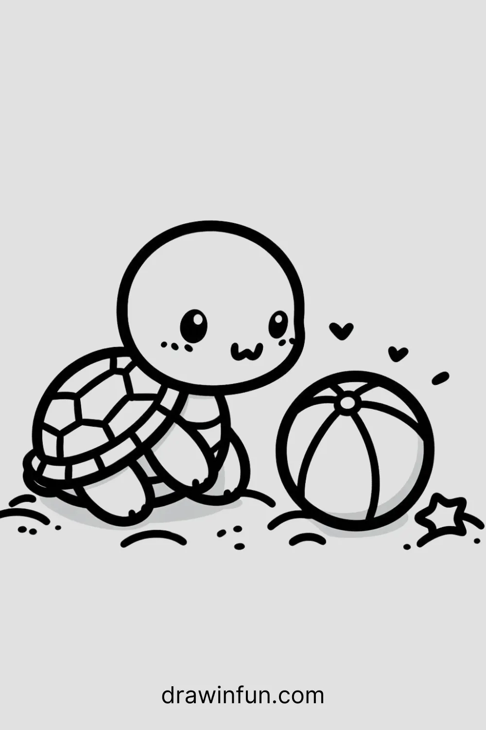 Tortoise playing with a beach ball easy drawing