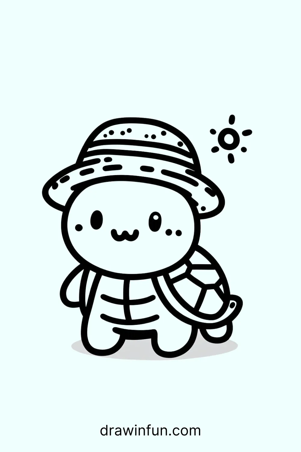 Tortoise wearing a sun hat easy drawing