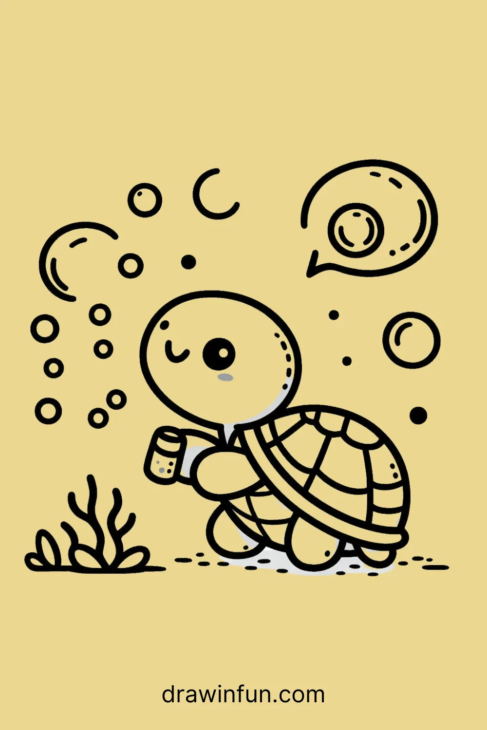 Turtle blowing bubbles easy drawing