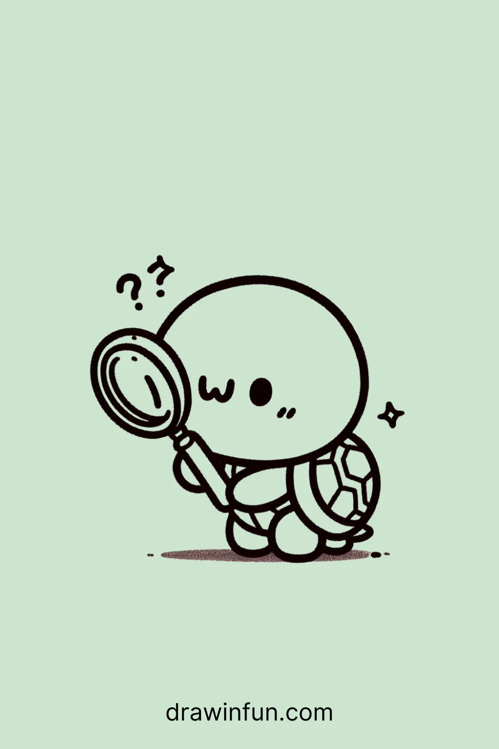 Turtle with a Magnifying Glass easy drawing