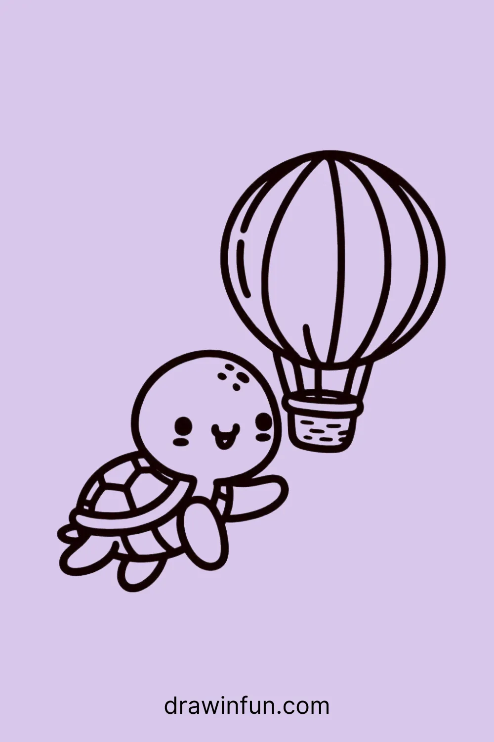 Turtle floating with a hot air balloon easy drawing