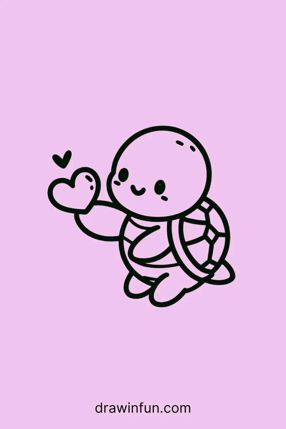 Turtle with a Heart easy drawing