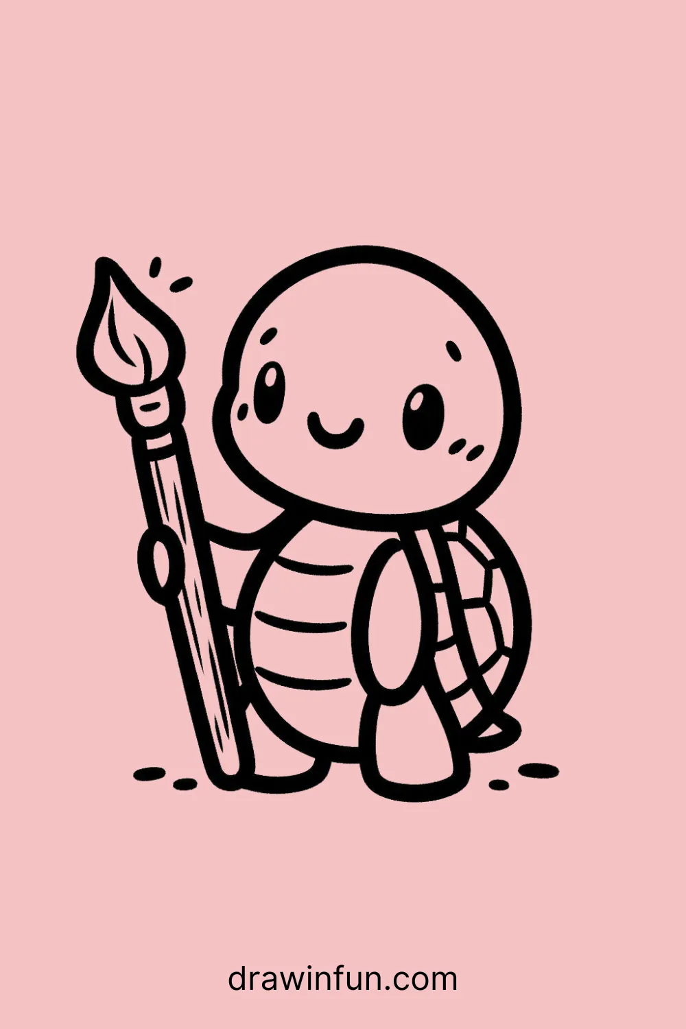 Turtle holding a paintbrush easy drawing