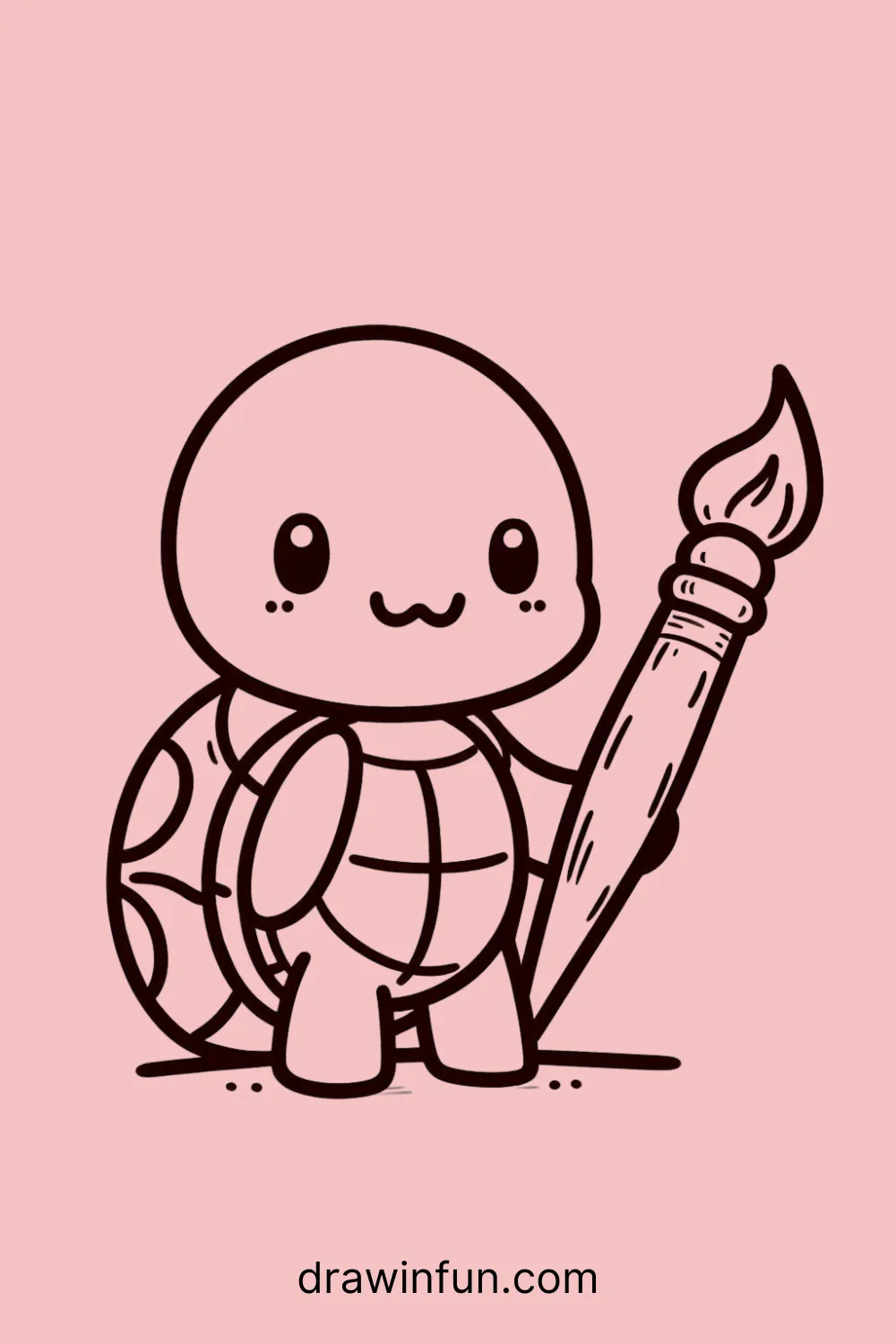 Turtle holding a paintbrush easy drawing