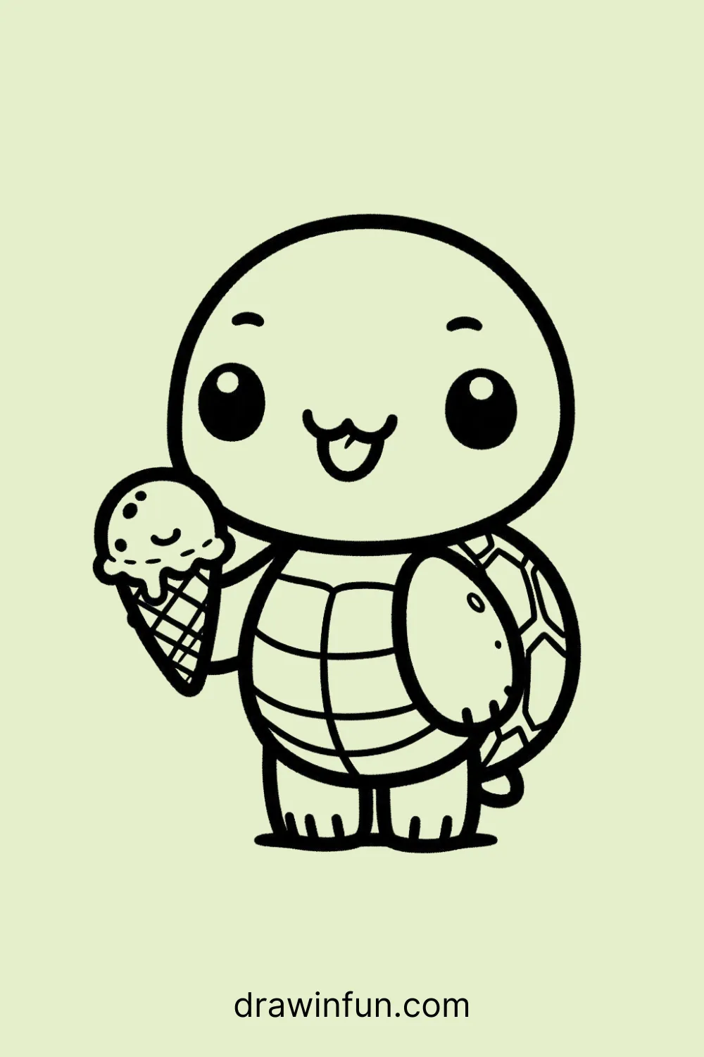 Turtle holding an ice cream cone easy drawing