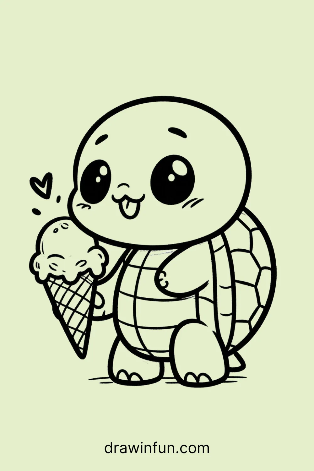 Turtle holding an ice cream cone easy drawing