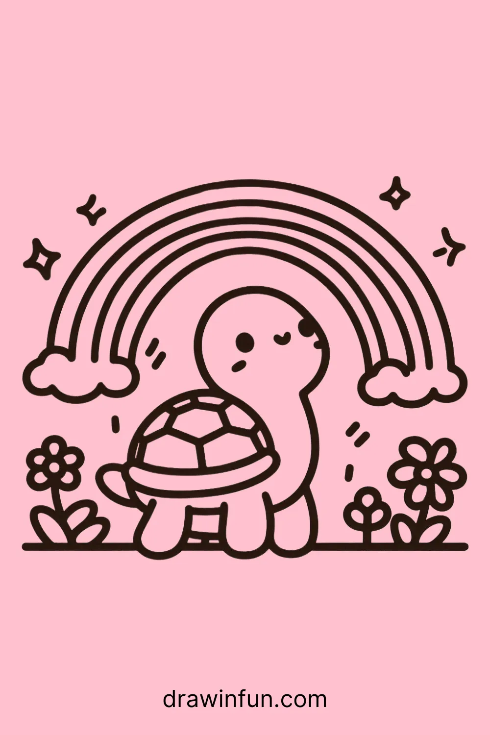 Turtle with a Rainbow easy drawing