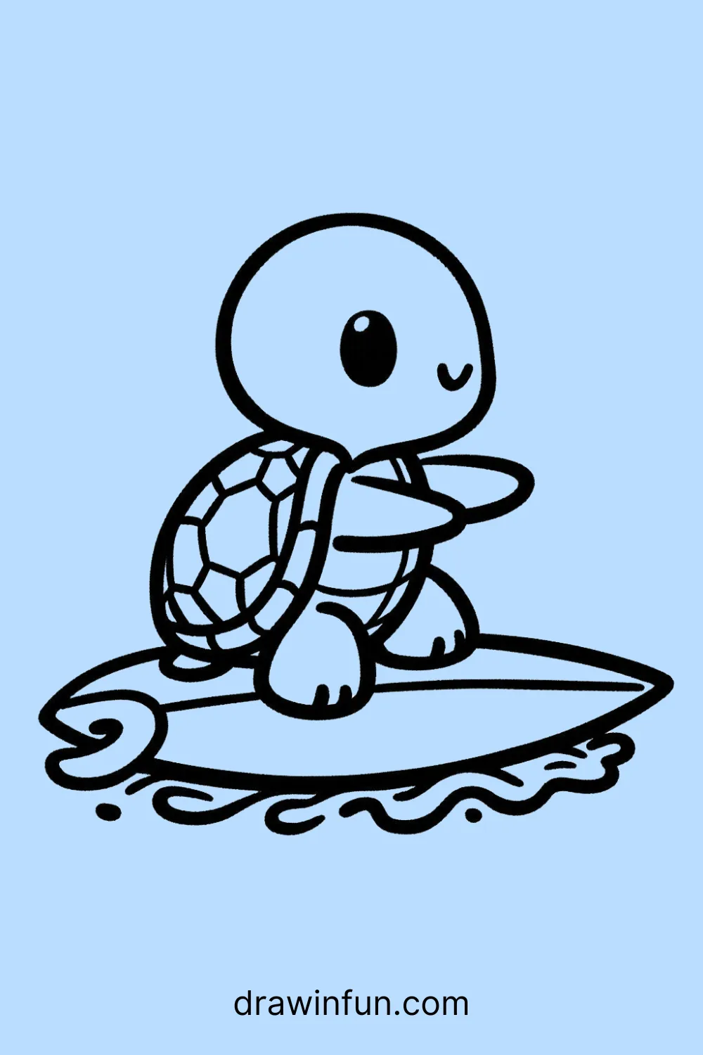 Turtle riding a surfboard easy drawing