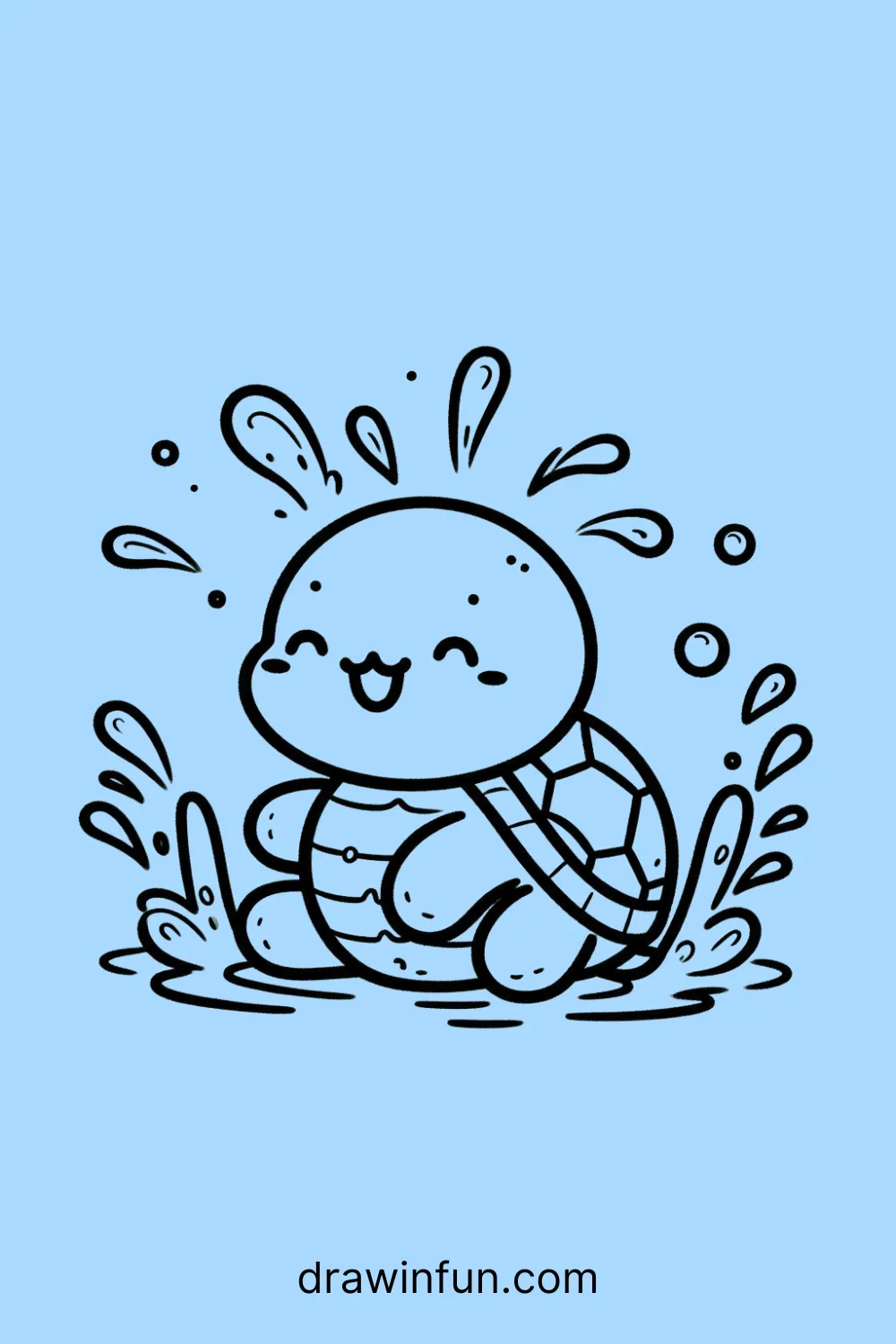 Turtle splashing water easy drawing