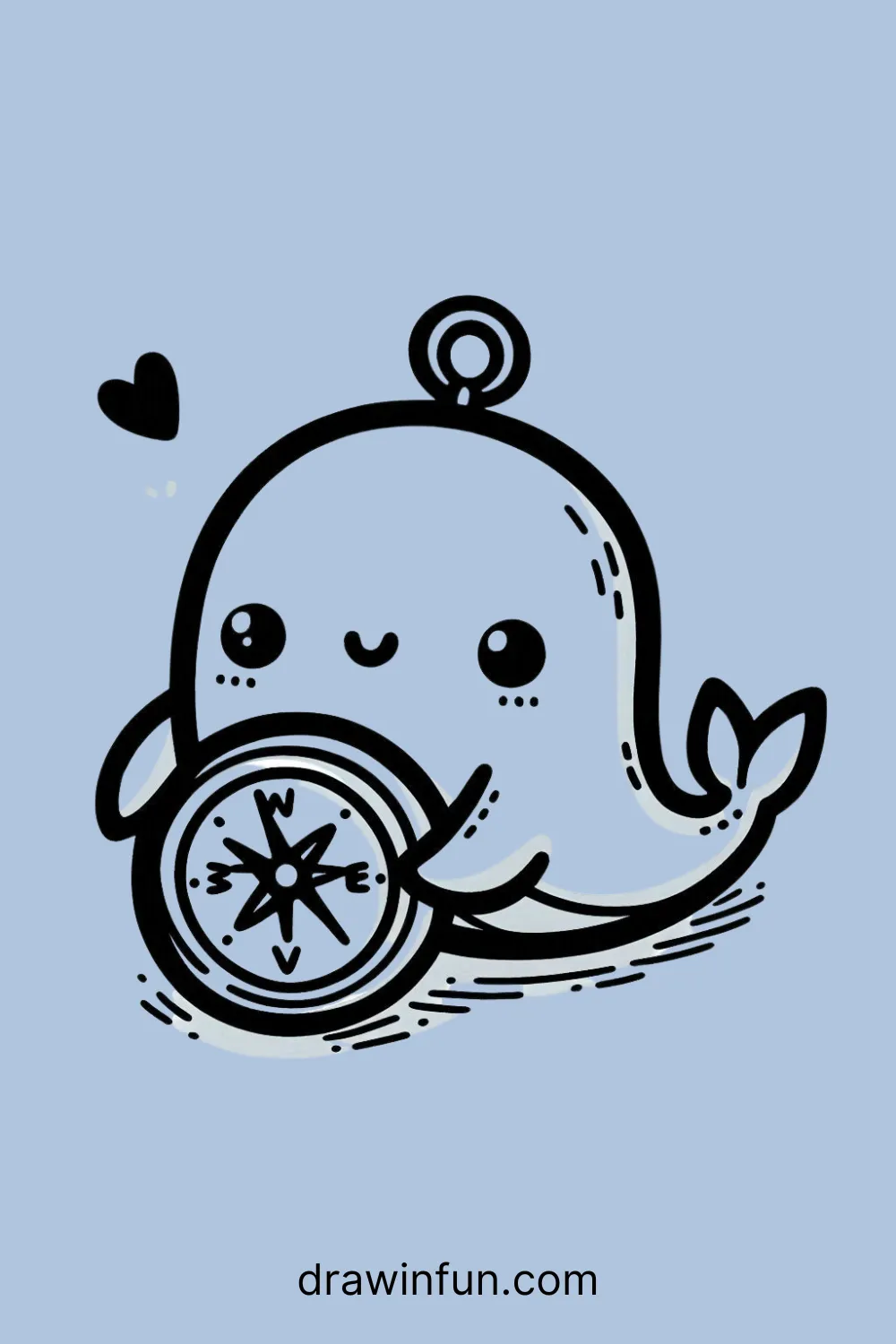 Whale holding a compass easy drawing