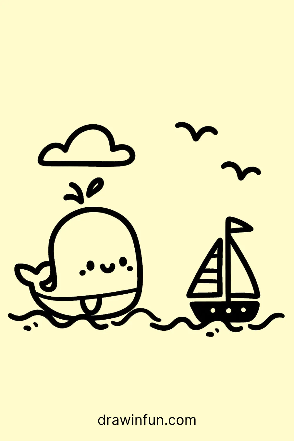 Whale with a Sailboat easy drawing