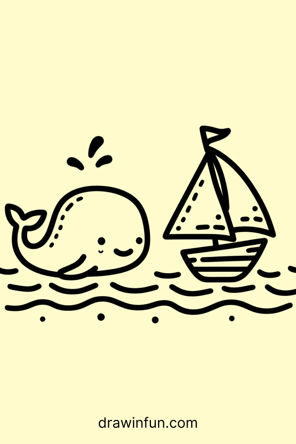 Whale with a Sailboat easy drawing