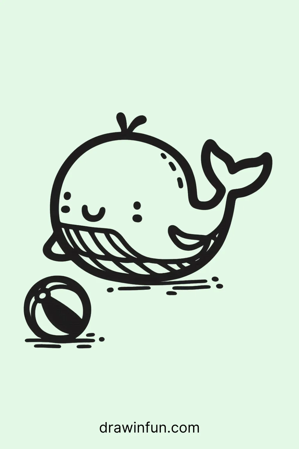 Whale with a Beach Ball easy drawing