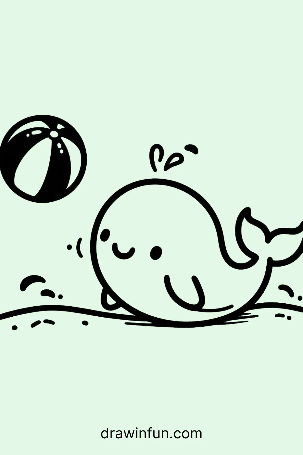 Whale with a Beach Ball easy drawing